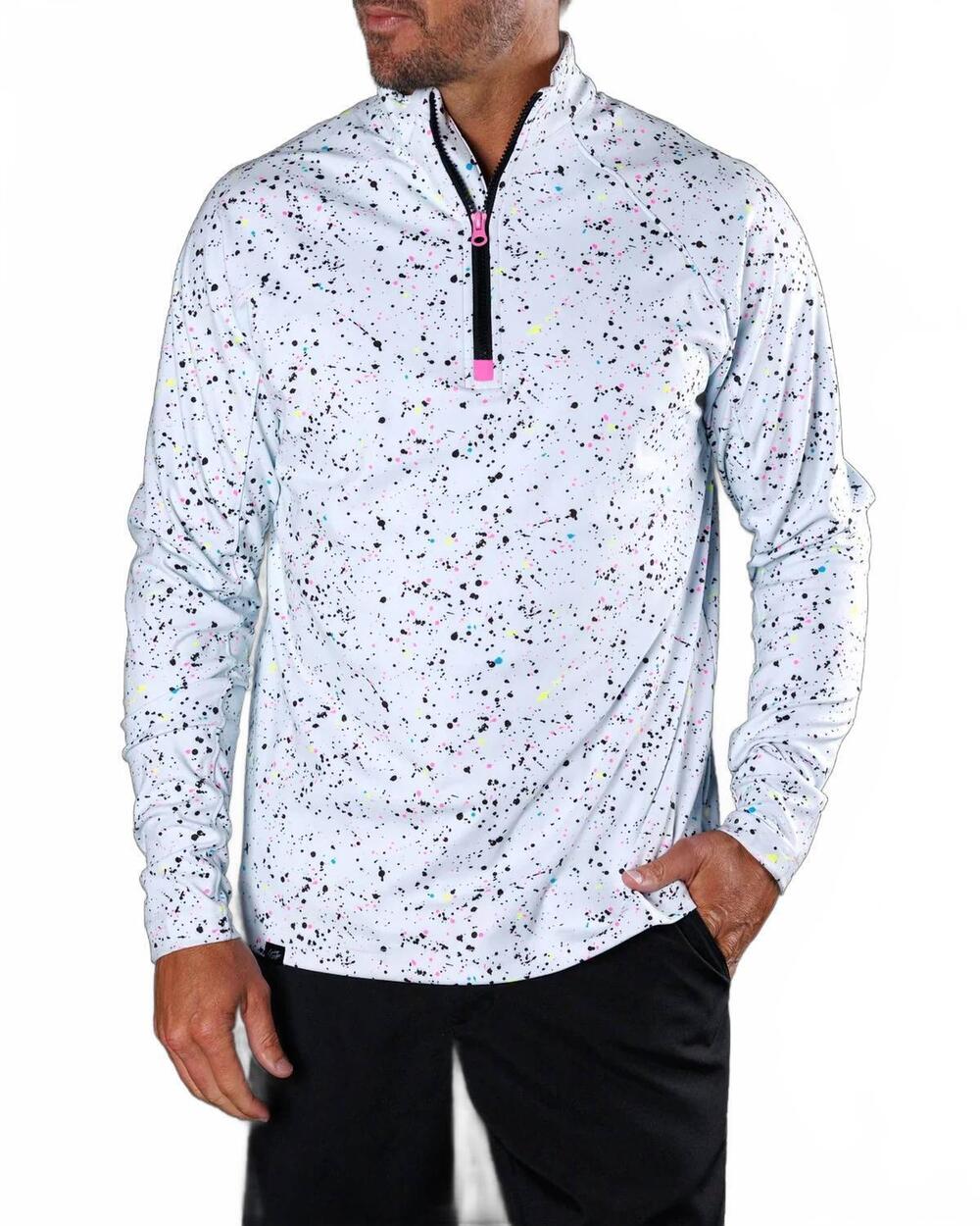 NEW SUNDAY SWAGGER men's performance q-zip spatter top in multi